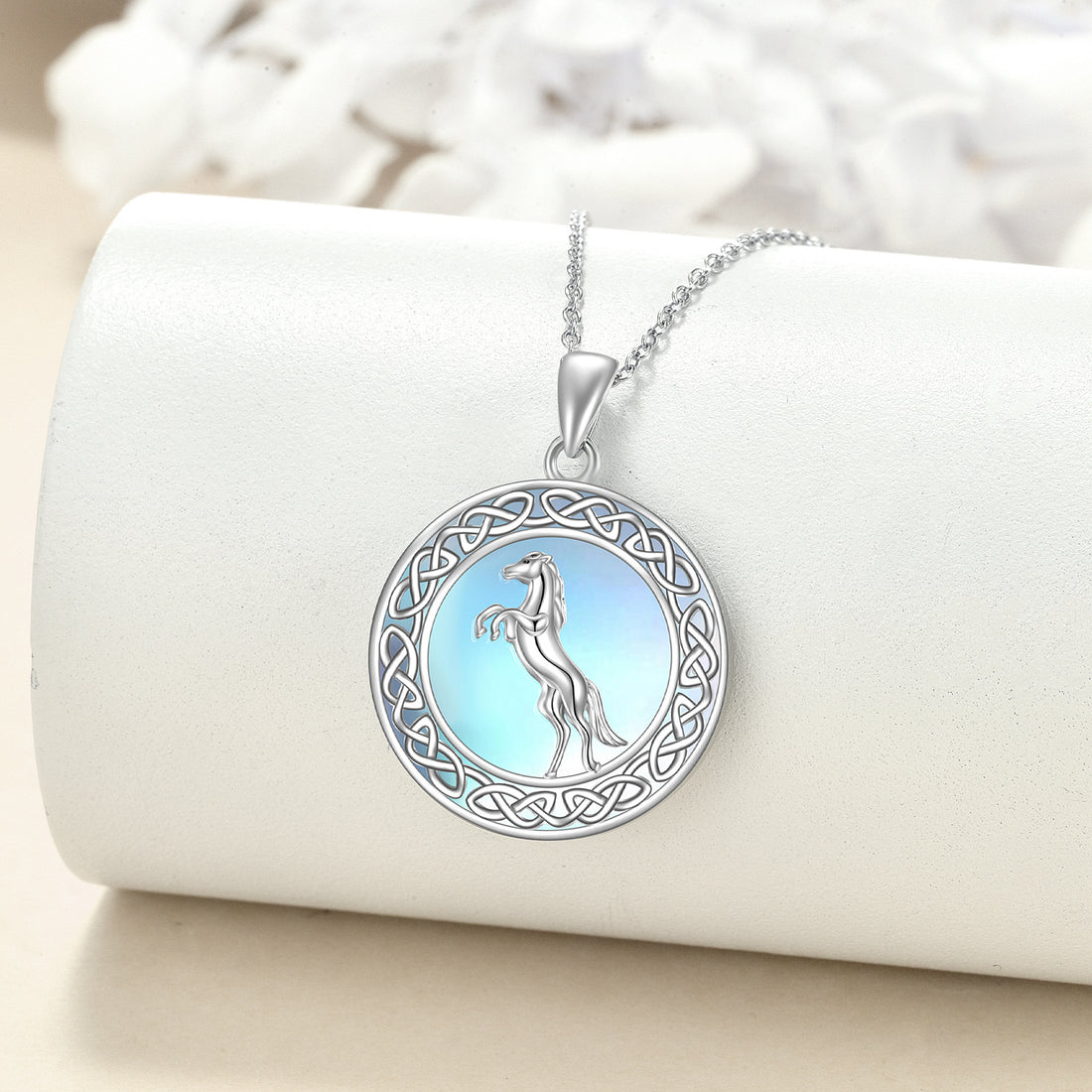 Sterling Silver Moonstone Horse Necklace Irish Celtic Jewelry